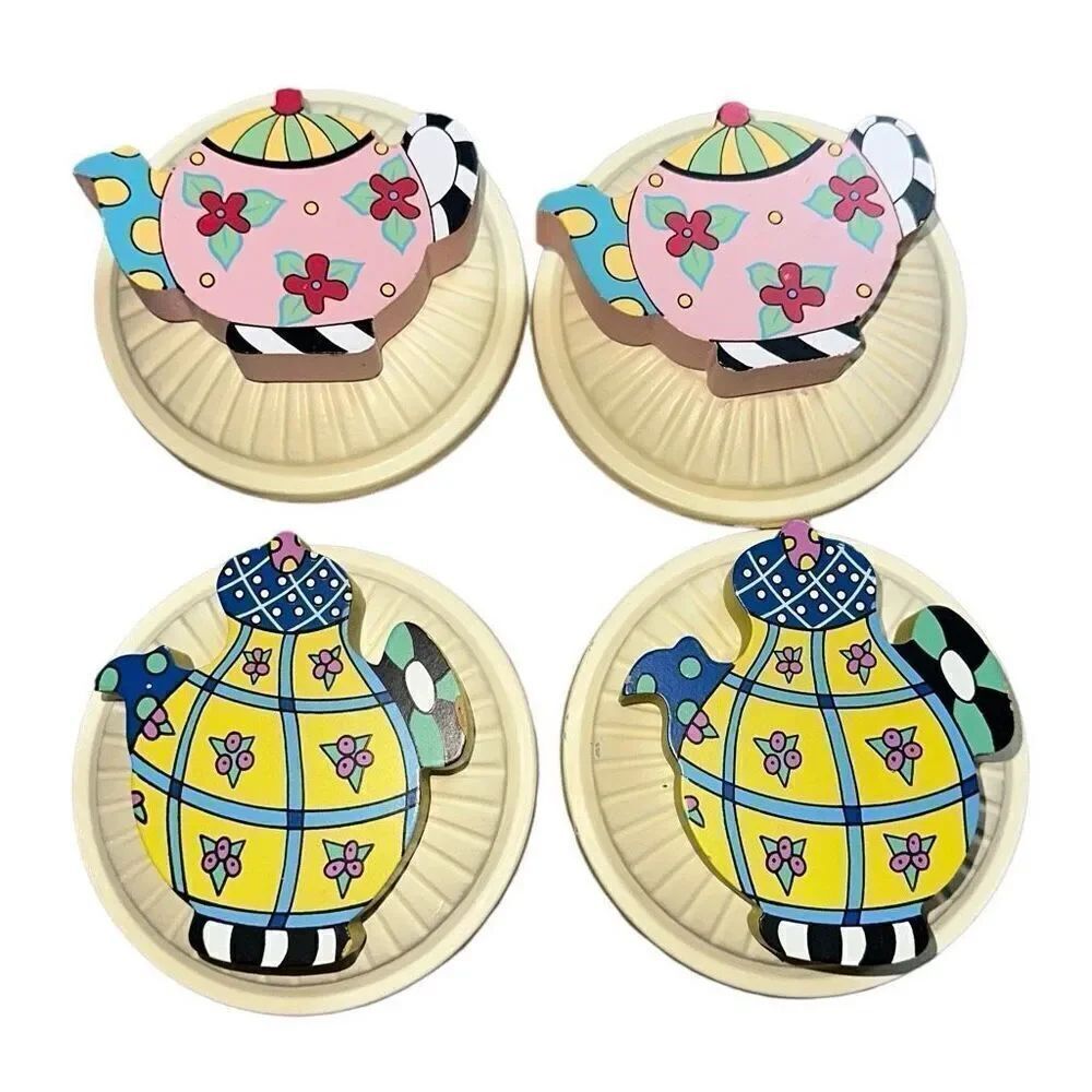 Shannon McGraw Ganz Whimsical accent curtain rod Teapot Tea cup Lot of 4